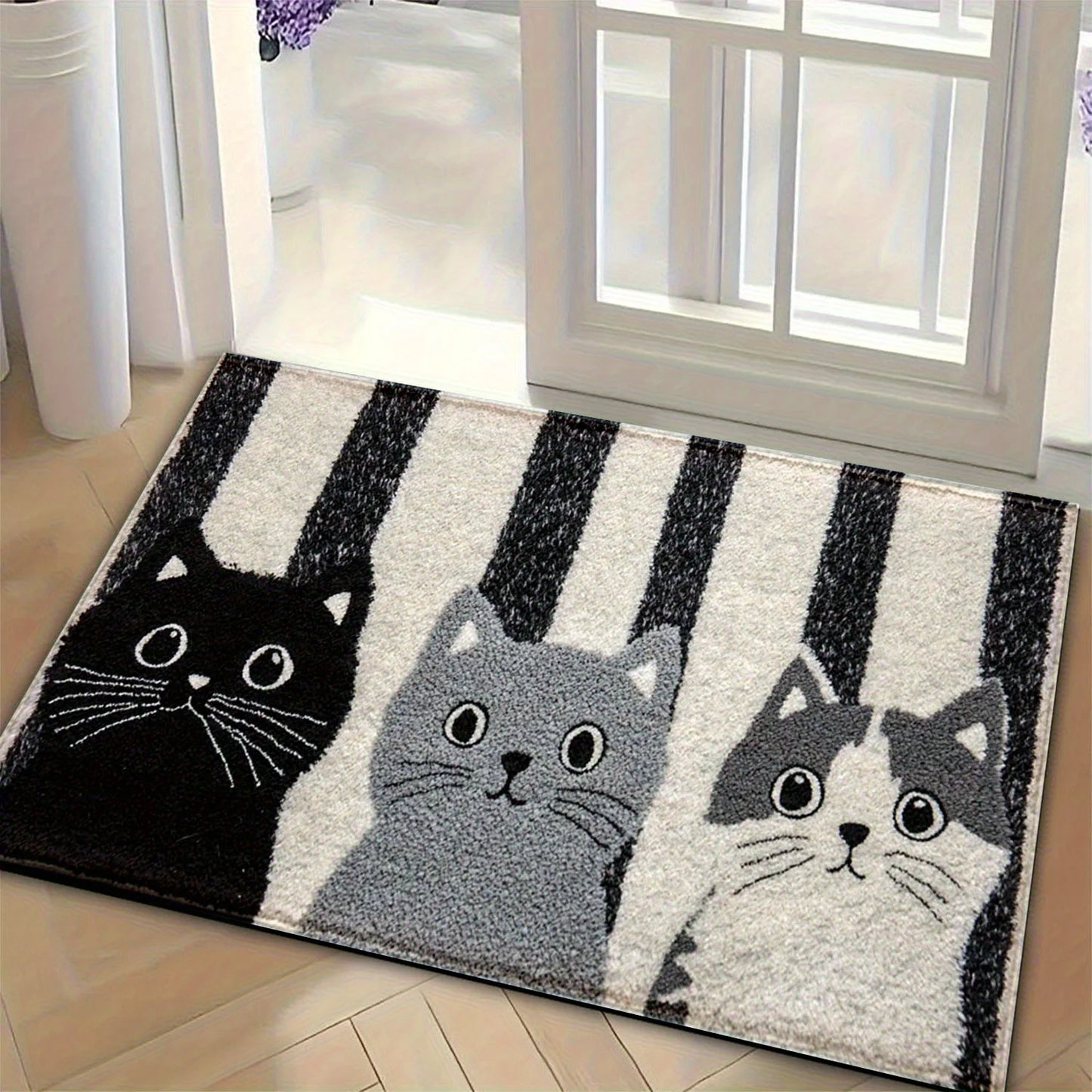 Waterproof Striped Cat Cartoon Doormat - Soft Non-Slip Floor Rug