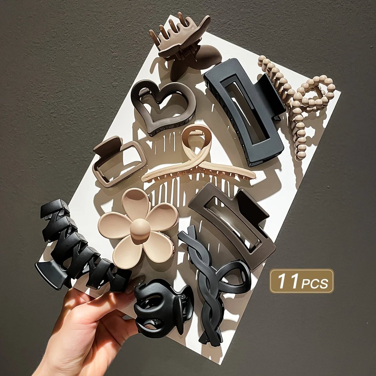 11PCS Frosted Shark Hair Clips Set - Women's Hair Claw Clamps