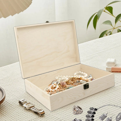 Unfinished Wood Jewelry Box Hinged Lid Storage Keepsake Organizer