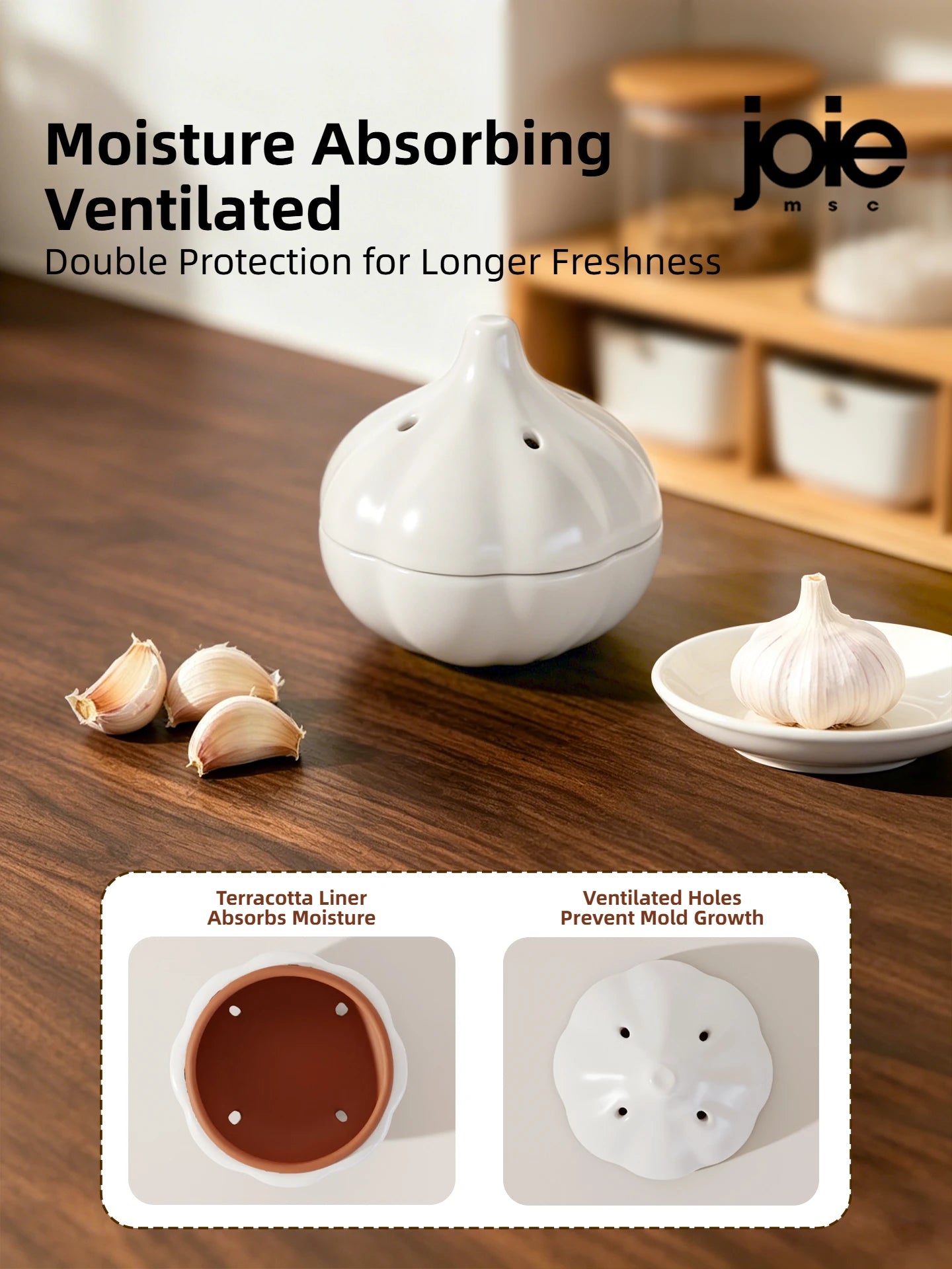 Ceramic Garlic Storage Container - Moisture Proof Anti Mold Design