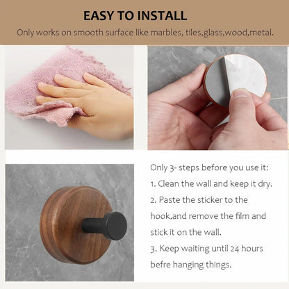Self-Adhesive Natural Wood Wall Hooks - Modern Coat Hat Key Hanger