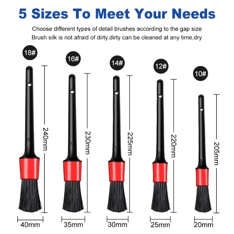 5Pcs Professional Car Detailing Brush Kit - Interior & Wheel Rim