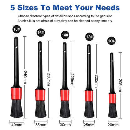 5Pcs Professional Car Detailing Brush Kit - Interior & Wheel Rim