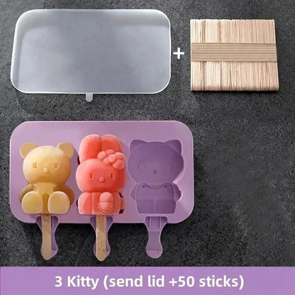 Silicone Ice Cream Popsicle Molds with Lid - DIY Cartoon Ice Lolly