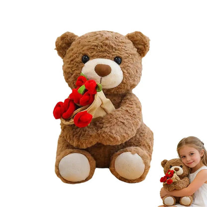 Plush Teddy Bear with Roses Stuffed Soft Toy Romantic Decor Gift
