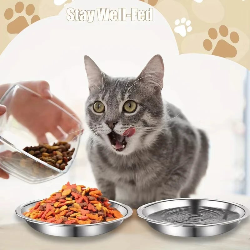 Slip-Resistant Stainless Steel Cat Bowl Set - Low Profile Wide Design