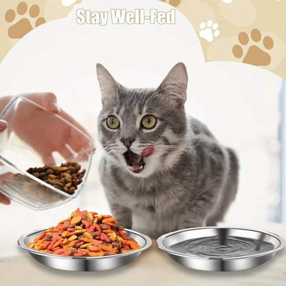 Slip-Resistant Stainless Steel Cat Bowl Set - Low Profile Wide Design