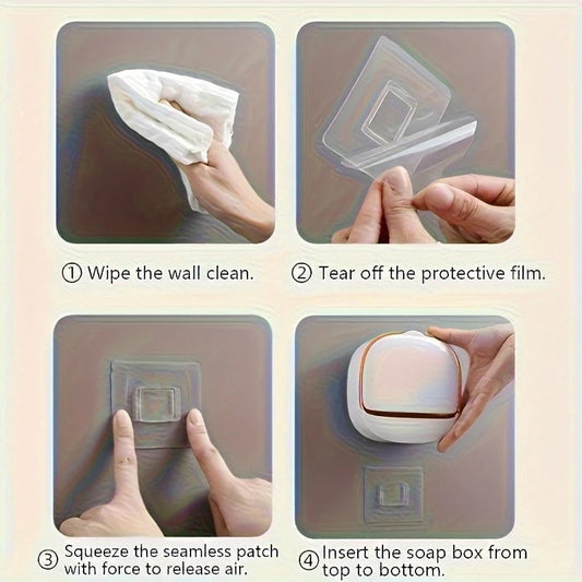 Premium Soap Holder with Lid - No Drill Wall Mount for Shower Bath