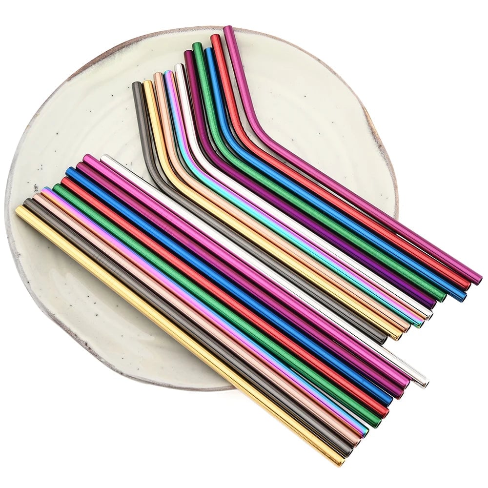 Stainless Steel Reusable Metal Drinking Straws Set with Cleaning Brush