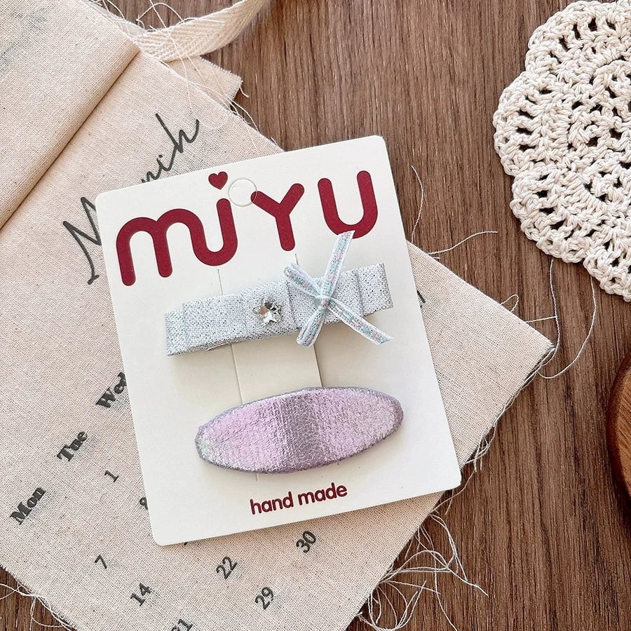Silver PU Leather Hair Clips - Korean Style Snap Clips for Girls