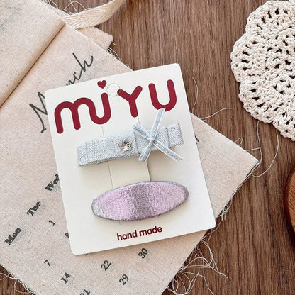 Silver PU Leather Hair Clips - Korean Style Snap Clips for Girls