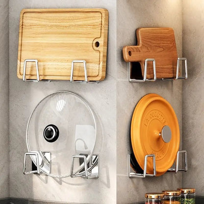Wall Mounted Stainless Steel Kitchen Storage Rack - Pot Cover & Board