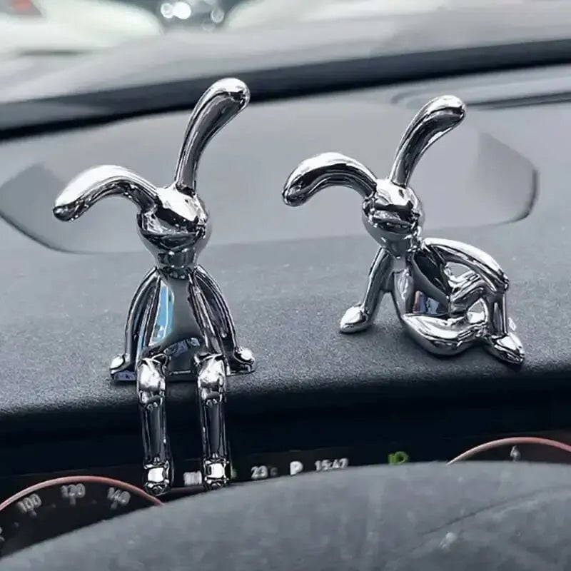 2PC Long Eared Rabbit Cartoon Statues Desktop Car Bedroom Decor
