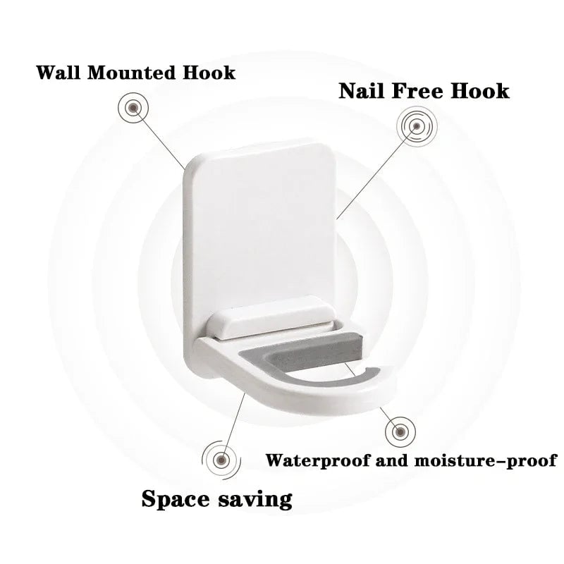 Self-Adhesive Wall Mount Broom Mop Holder Multi-Purpose Hook Rack