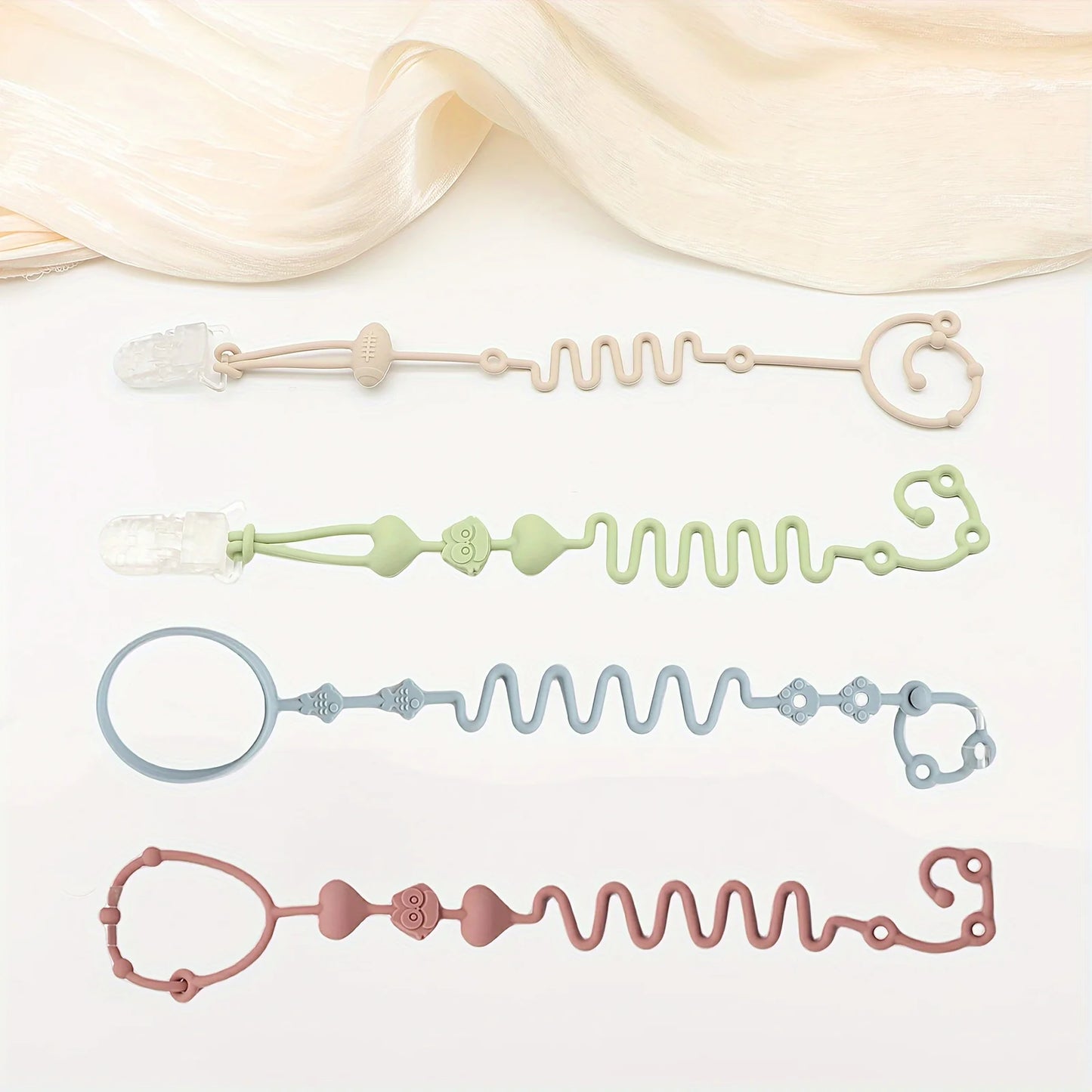4 Adjustable Silicone Pacifier Chain Teether Toys Baby Beige
