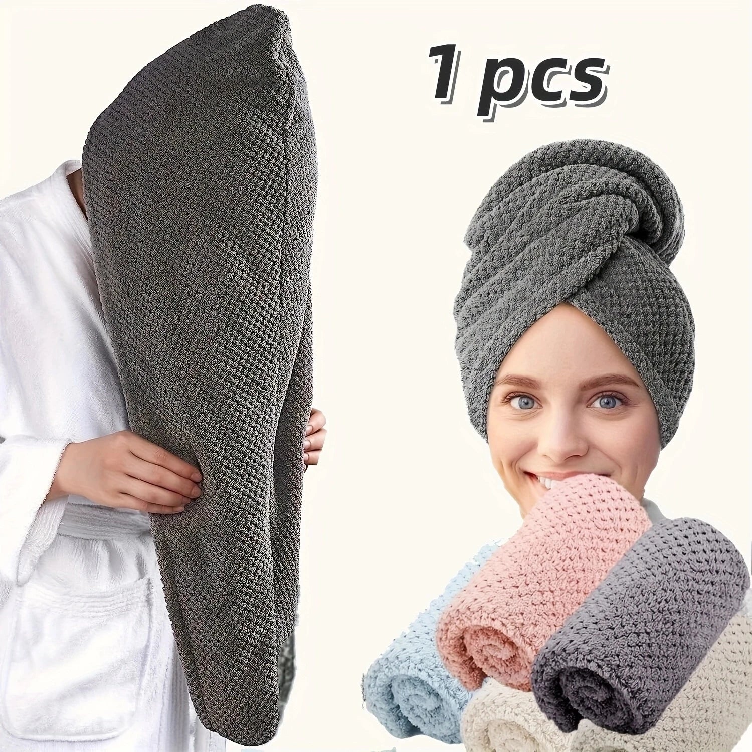 Women Hair Towel Wrap with Button - Quick Dry Absorbent Cap 9.8x25.5