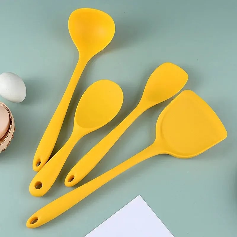Yellow Silicone Kitchen Utensils Set - Heat Resistant Non-Stick