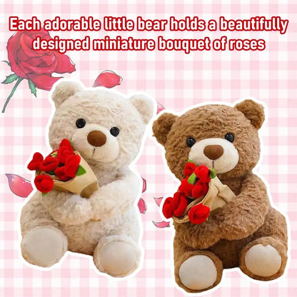 Plush Teddy Bear with Roses Stuffed Soft Toy Romantic Decor Gift
