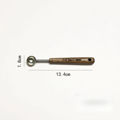 Oak Handle Stainless Steel Measuring Spoon - Coffee Bean Milk Powder