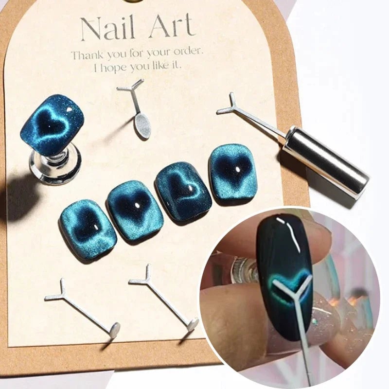 Cat Eye Nail Magnet Set - Y Shape Wire Heart Ingot Design Tools