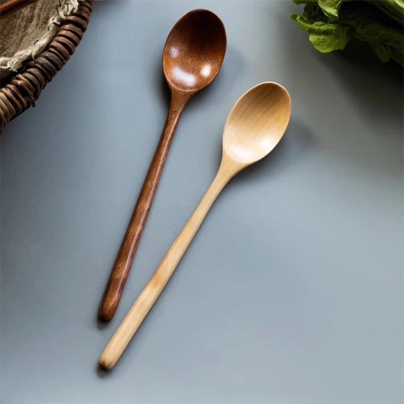 2pcs Wooden Spoons Kitchen Utensil Set - Soup Tea Coffee Honey