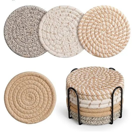 4pcs Absorbent Cotton Fabric Drink Coasters Non-Woven Minimalist