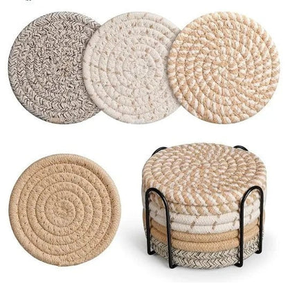 4pcs Absorbent Cotton Fabric Drink Coasters Non-Woven Minimalist