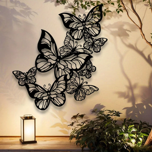 Black White Butterfly Flower Metal Wall Art Iron Sculpture Decor