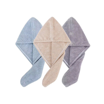 Women Hair Towel Wrap with Button - Quick Dry Absorbent Cap 9.8x25.5