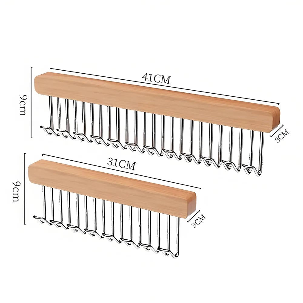 8/12 Hook Retractable Wood Clothes Hanger Wall-Mounted Organizer