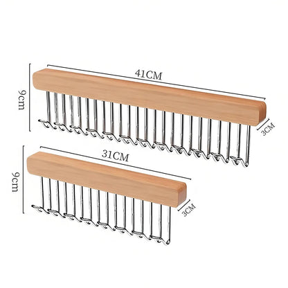 8/12 Hook Retractable Wood Clothes Hanger Wall-Mounted Organizer