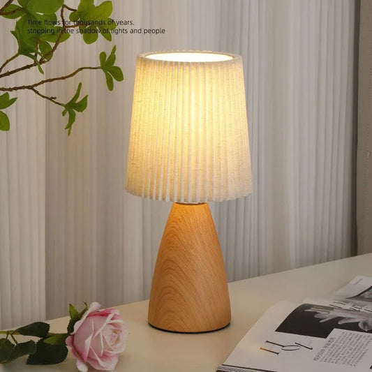 LED Table Lamp Retro Fabric Pleated USB Study Bedroom Desk Light
