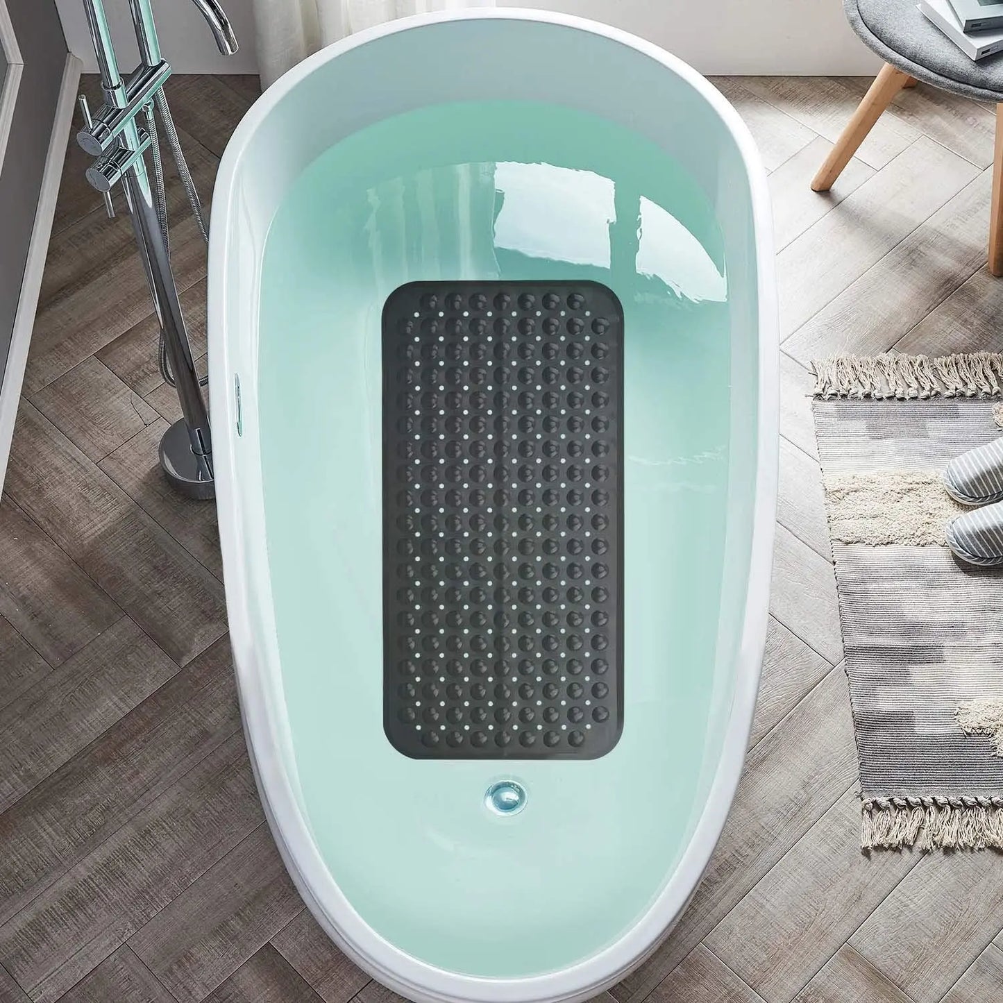 Non-Slip Bathtub Mat 27.6x15in Suction Cups Drain Holes Shower