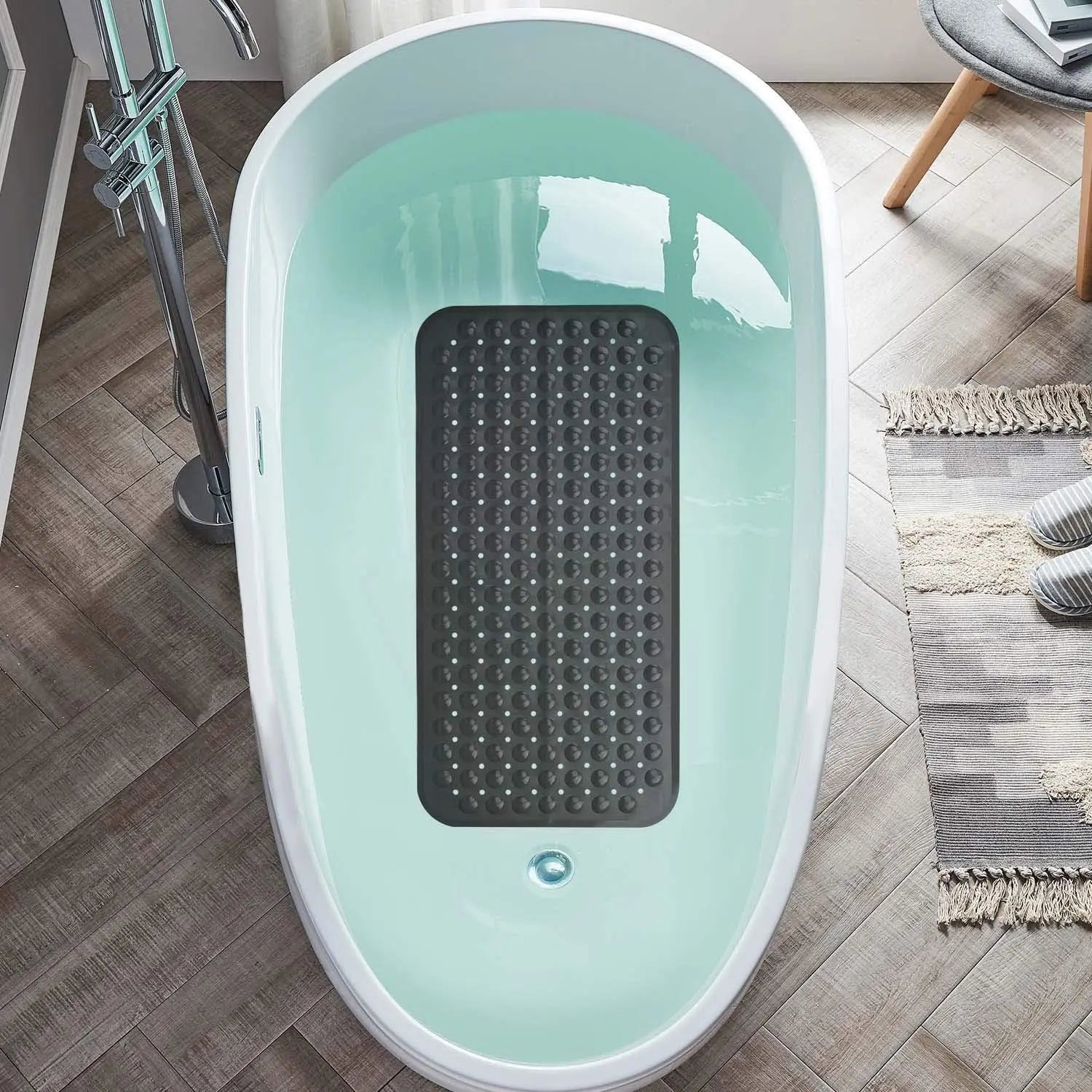 Non-Slip Bathtub Mat 27.6x15in Suction Cups Drain Holes Shower