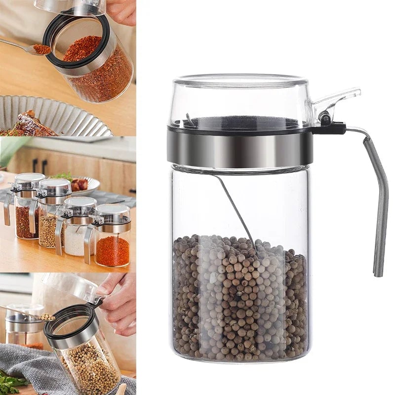 Clear Glass Spice Jars with Airtight Lids & Spoons - Mini Storage Set