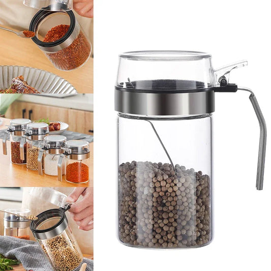 Clear Glass Spice Jars with Airtight Lids & Spoons - Mini Storage Set