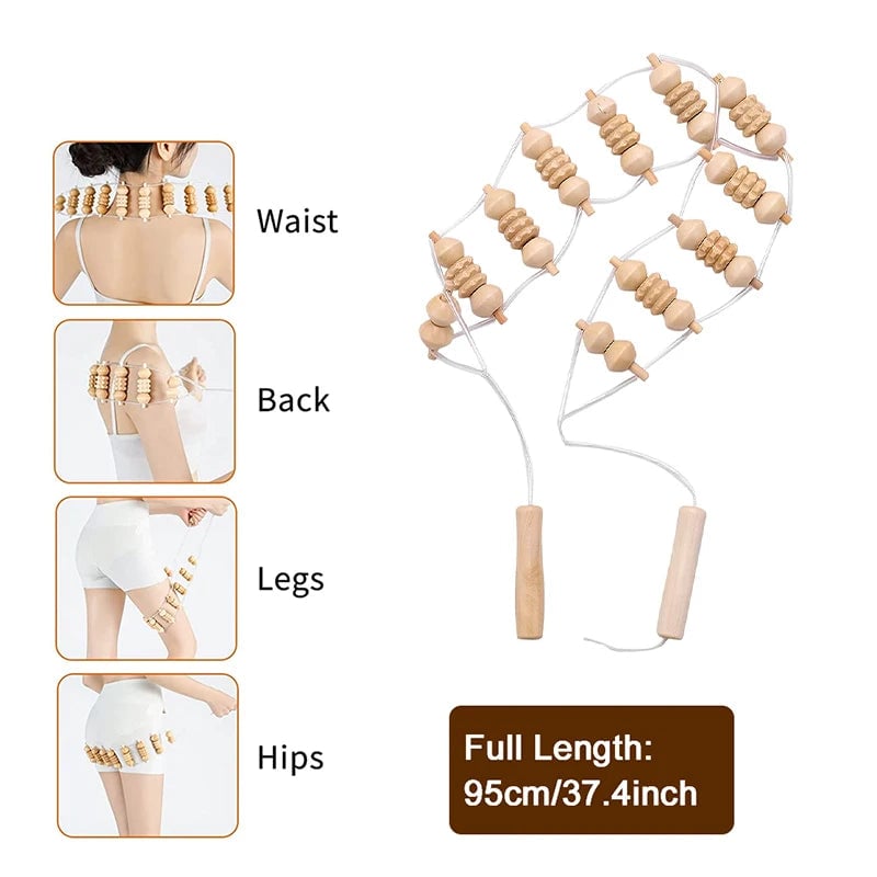 Wooden Therapy Massage Roller Rope Body Shaping Pain Relief Tool