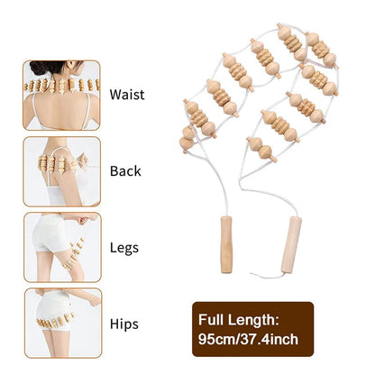 Wooden Therapy Massage Roller Rope Body Shaping Pain Relief Tool