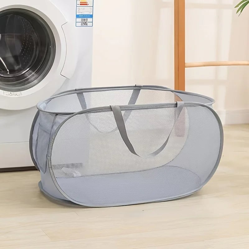 Breathable Mesh Folding Laundry Basket with Handles - Portable