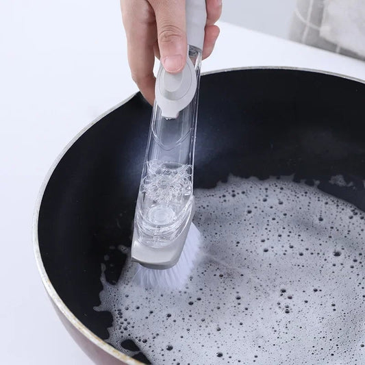 Long Handle Dish Brush with Automatic Liquid Dispenser & Sponge