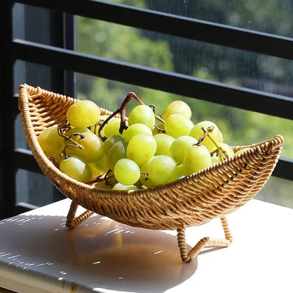 Crescent Woven Rattan Fruit Bowl Tray - Coffee Table Storage Basket