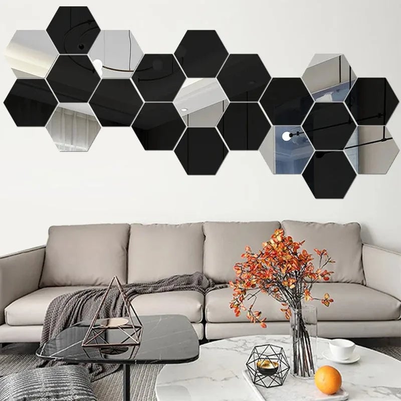 Hexagon 3D Acrylic Mirror Wall Stickers 6/12pc Self Adhesive DIY