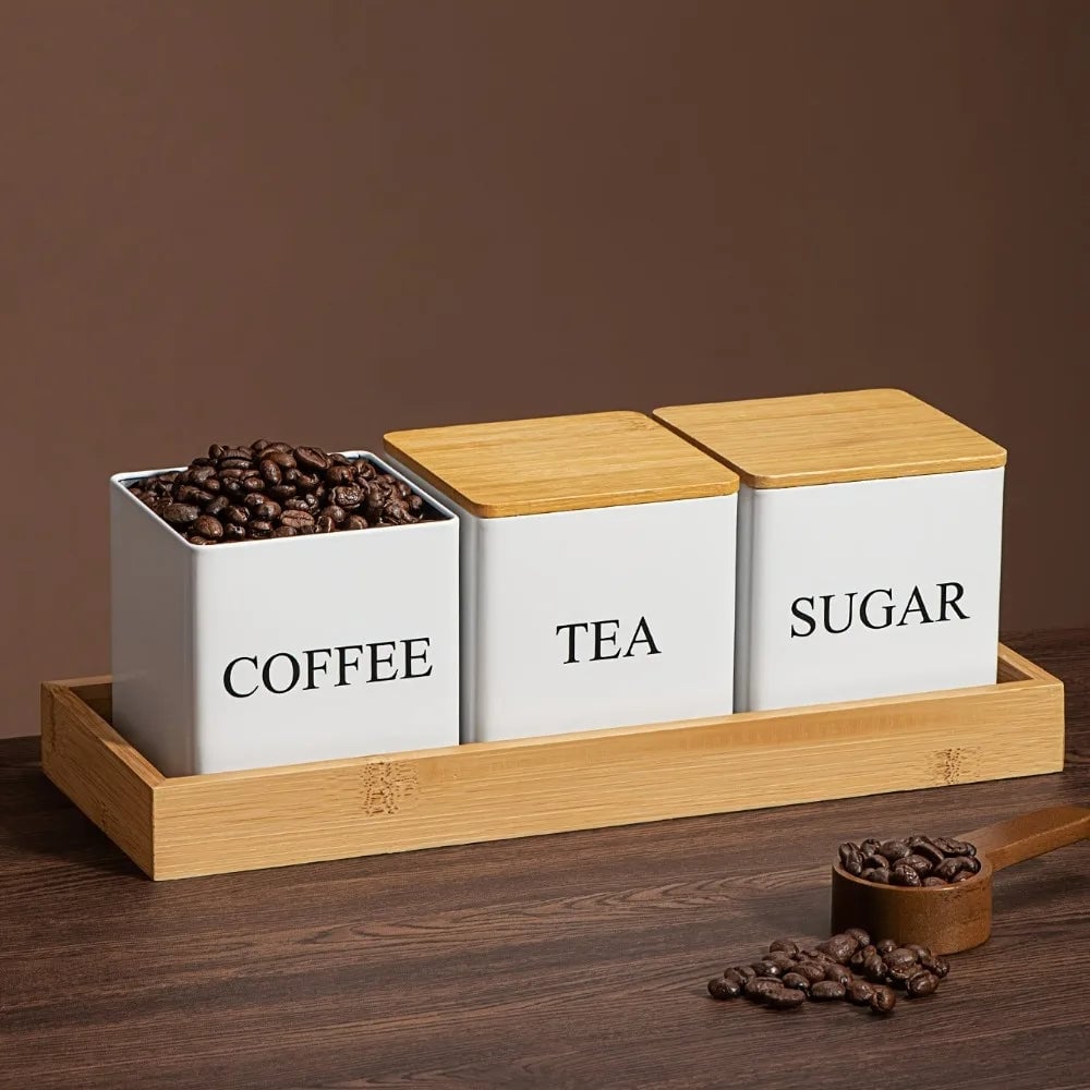 500ml Metal Kitchen Storage Jars Set - 3Pcs Black White Containers
