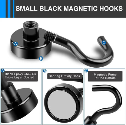 Heavy Duty Magnetic Hooks Black 4/6/8/12 Pack Home Office Hanging