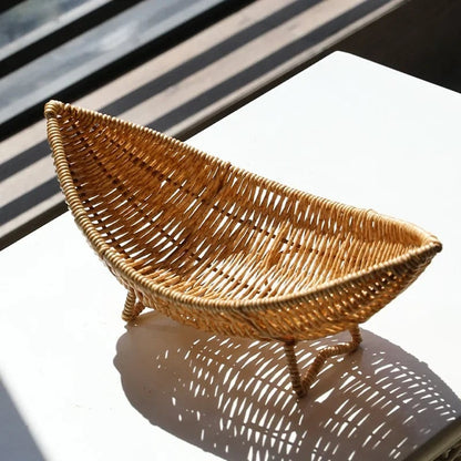 Crescent Woven Rattan Fruit Bowl Tray - Coffee Table Storage Basket