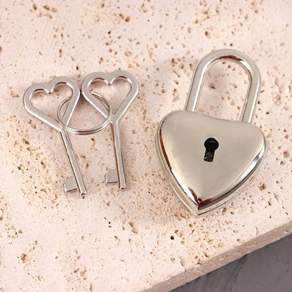 Silver Heart Mini Padlock with Key - Travel Luggage Jewelry Lock