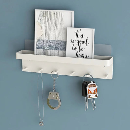 Wall-Mounted Key Organizer Rack with Hooks - Multi-Room Storage