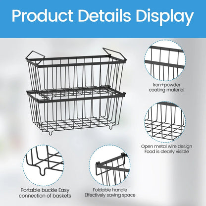 4Pcs Metal Chest Freezer Baskets Stackable Foldable Handles Storage