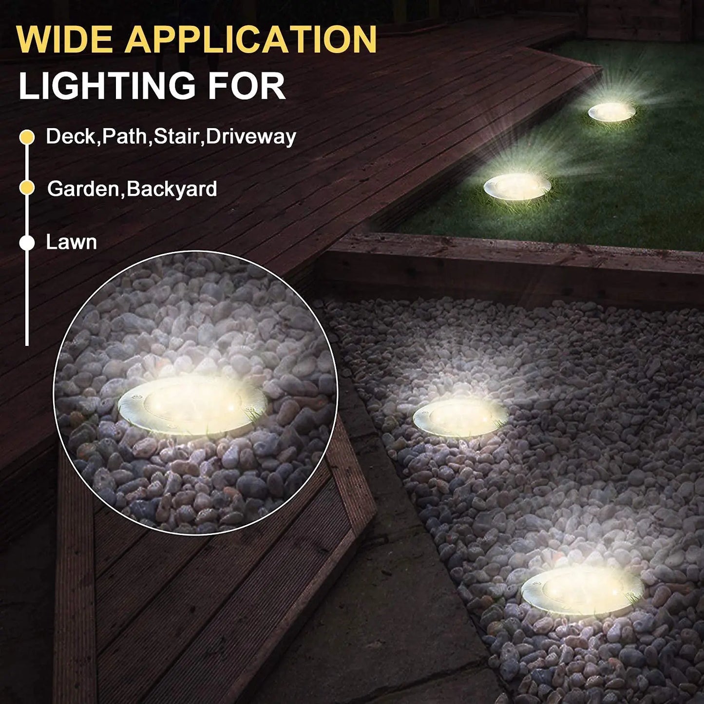 Solar LED Disk Ground Light - 8/20 LED Waterproof Buried Garden Deck