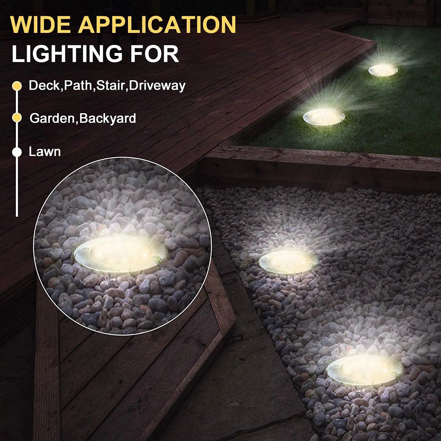 Solar LED Disk Ground Light - 8/20 LED Waterproof Buried Garden Deck